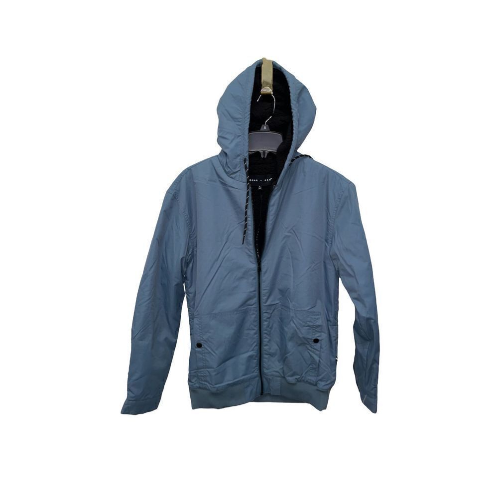 Edgar + Ash Blue Mens Windbreak Zip Up Coat Sherpa Lined Size Small NWT